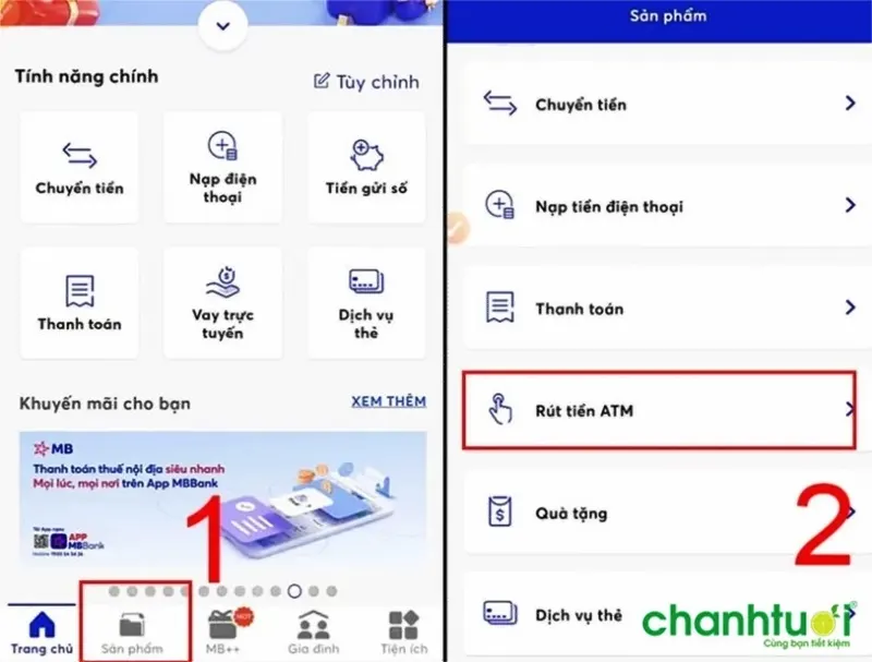 Chọn Rút tiền ATM