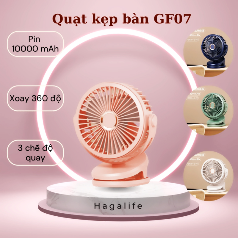 Quạt sạc tích điện kẹp bàn GF07 hình 2