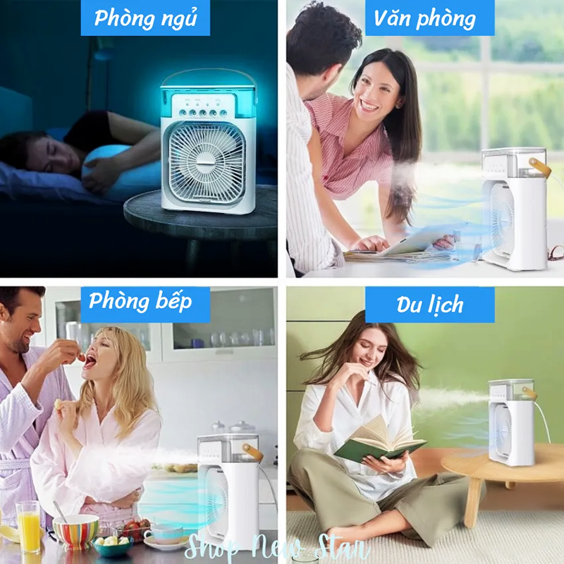 Quạt điều hòa hơi nước mini phun sương để bàn 3 chế độ tích hợp led hẹn giờ hình 5