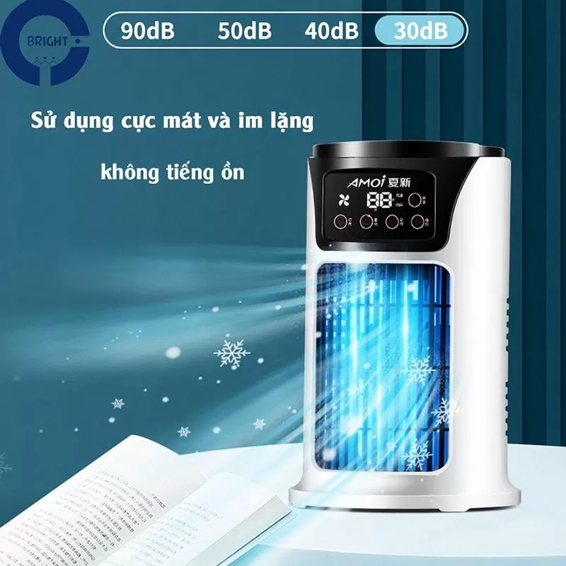 Quạt điều hoà mini hơi nước Amoi phun sương để bàn 6 cấp độ gió 300ml  hẹn giờ đèn led