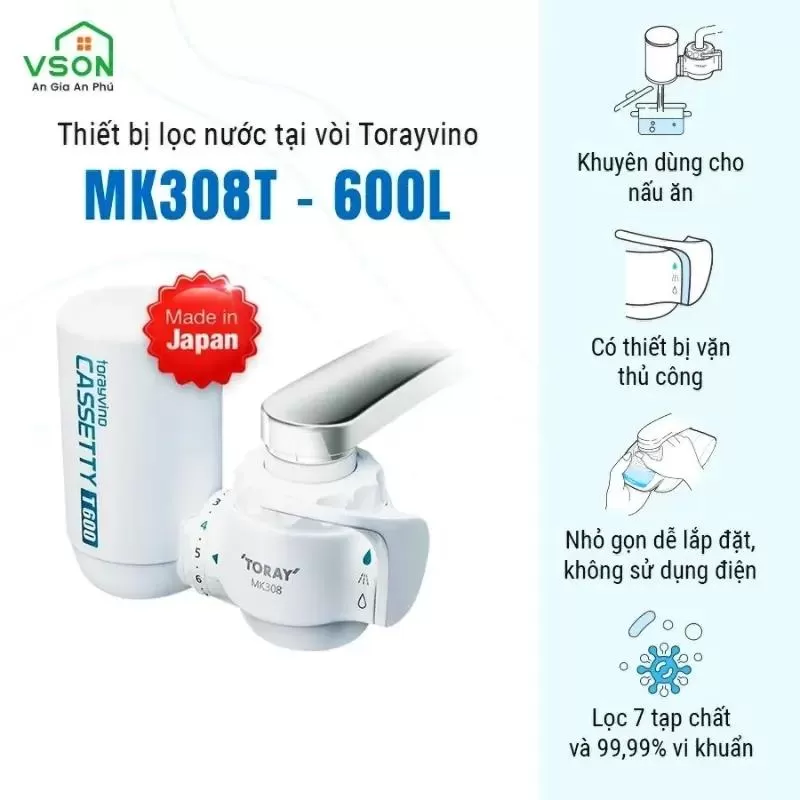 Máy lọc nước gia đình không dùng điện Torayvino MK308T