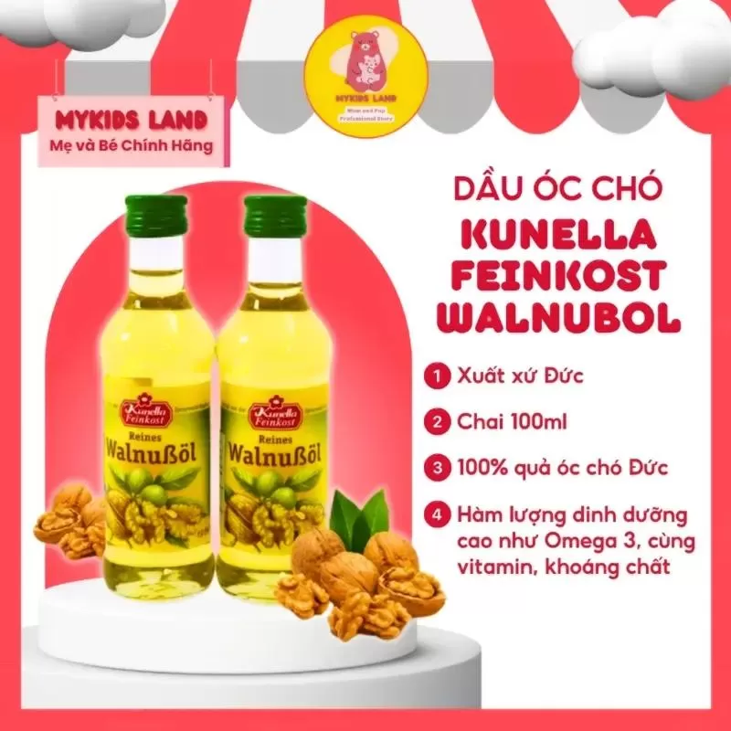 Dầu ăn cho bé ăn dặm óc chó Kunella Feinkost WalnuBol 100ml