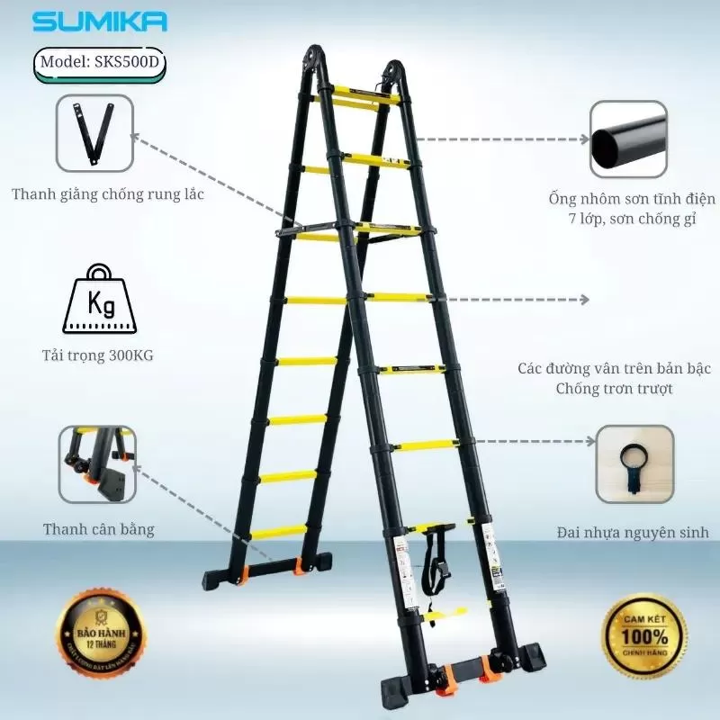 Thang nhôm rút chữ A Sumika SKS500D