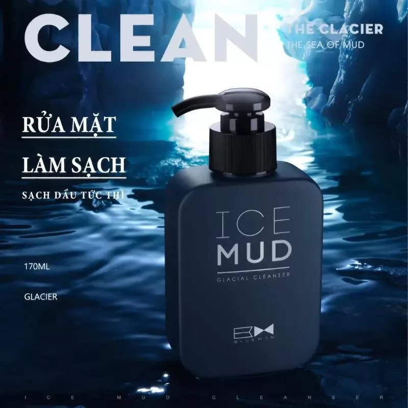 Sữa rửa mặt trị mụn nam giới Ice mud Blueman Làm Sáng Da 170ml