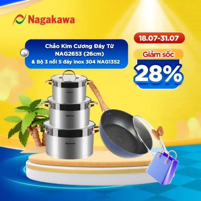 Bộ 3 nồi inox cao cấp 5 đáy Nagakawa NAG1352