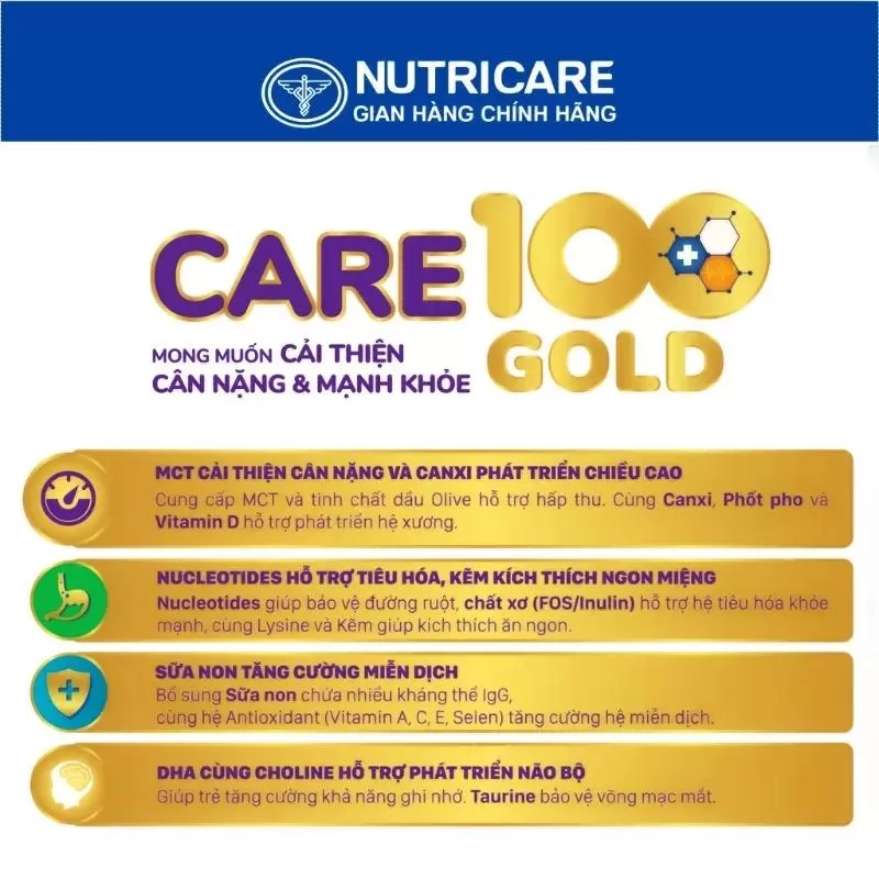 Sữa nội địa cho bé Care Gold 100 tăng cân