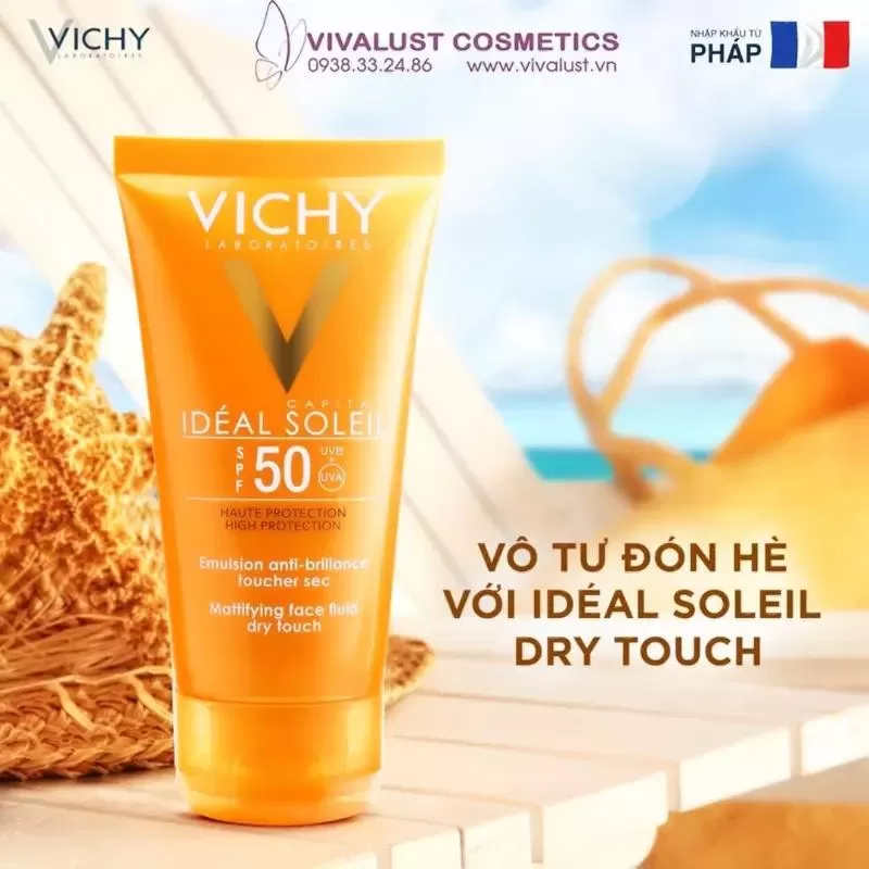 Kem chống nắng Vichy Ideal Soleil Dry Touch SPF 50 Chống Tia UVA + UVB kháng nước