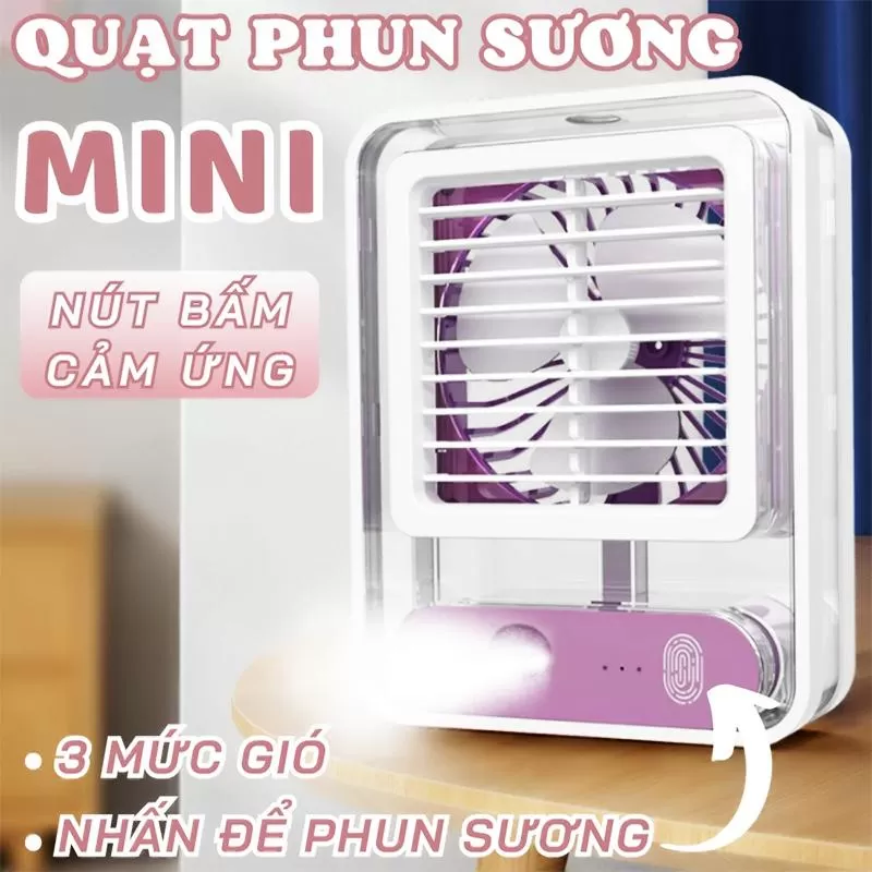 Quạt điều hòa mini phun sương cảm ứng nano đèn led