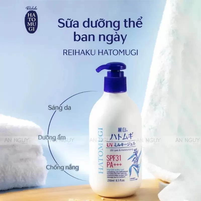 Kem dưỡng thể trắng da body dạng sữa Hatomugi UV Milky Gel SPF31 PA+++