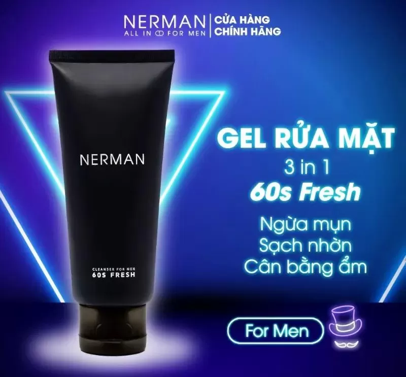 Sữa rửa mặt cho nam ngừa mụn Nerman Nano Curcumin 60s Fresh