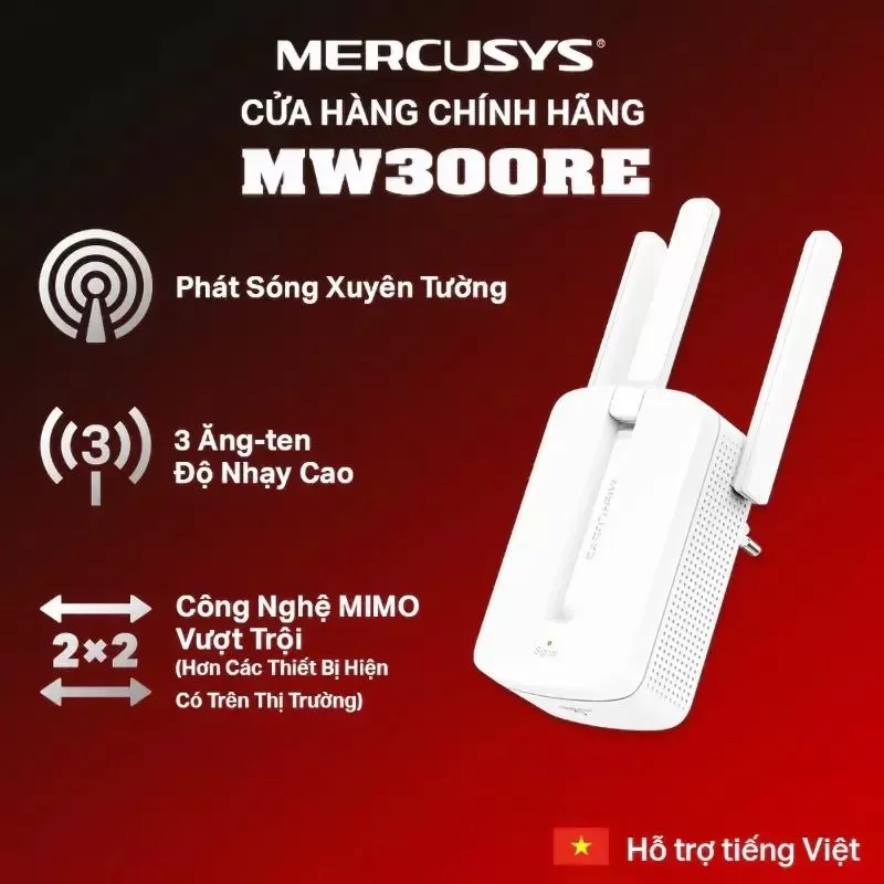 Thiết bị kích sóng wifi Mercusys MW300RE 3 râu