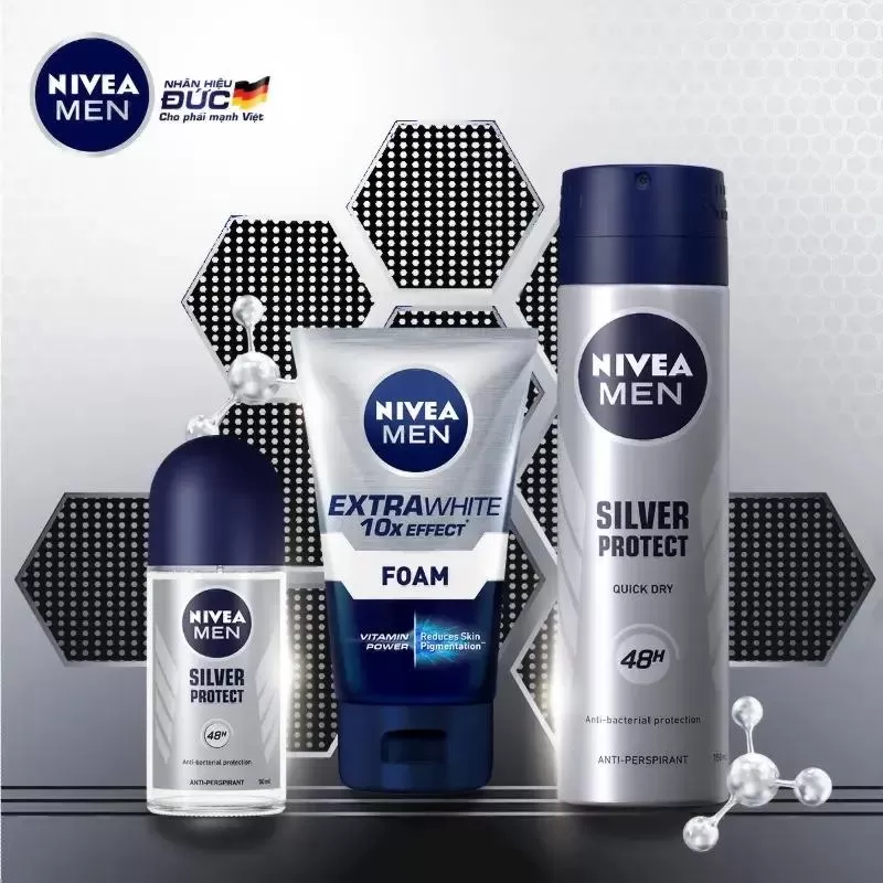 Xịt ngăn mùi nam Nivea men Silver phân tử bạc giảm 99.9% vi khuẩn gây mùi 150ml