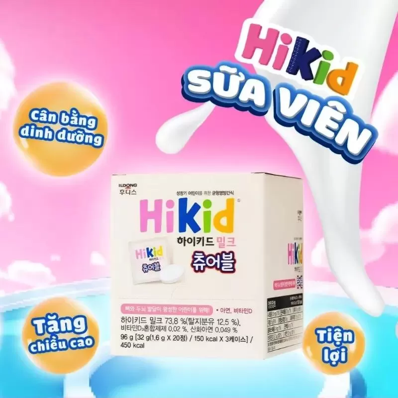 Sữa viên Hikid Milk Chewable cho bé 1 tuổi