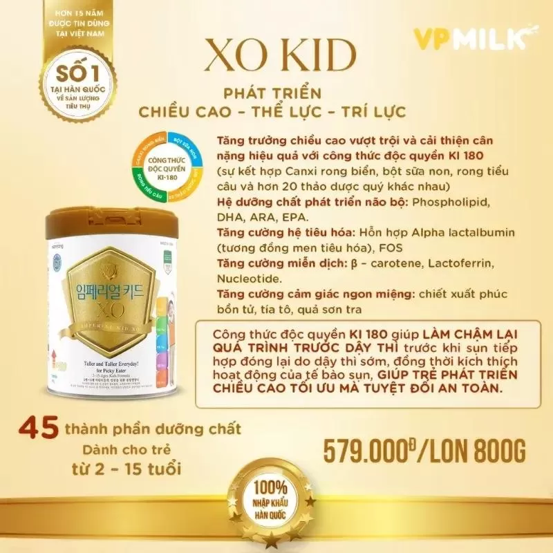 Sữa tăng cân Imperial XO Kid cho bé 4 tuổi