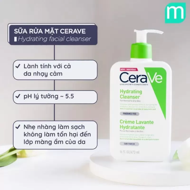 Sữa rửa mặt dưỡng ẩm cho da thường, da khô CeraVe Hydrating Cleanser