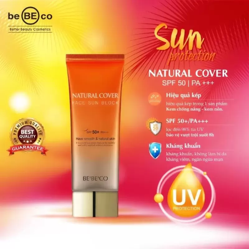 Kem nền chống nắng Bebeco natural Cover Face Sun Block SPF 50+/PA+++ 70ml