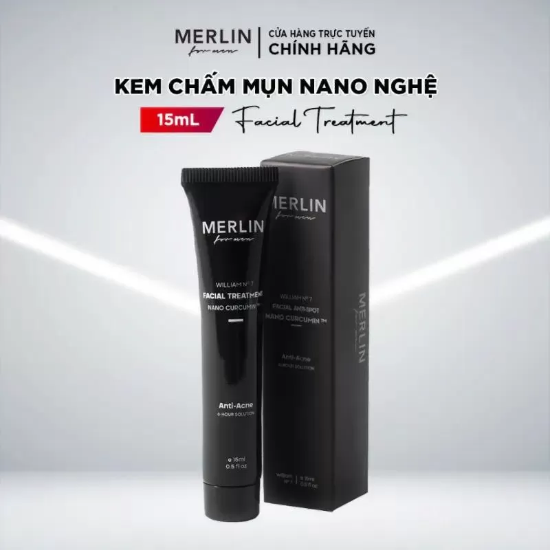 Kem trị mụn cho nam giới Merlin For Men Acne Treatment Nano Curcumin 6 Giờ