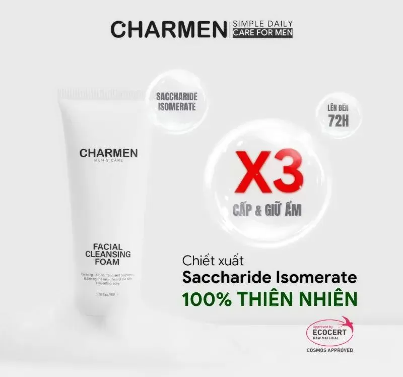 Sữa rửa mặt se khít lỗ chân lông cho nam Charmen Facial Cleansing Foam