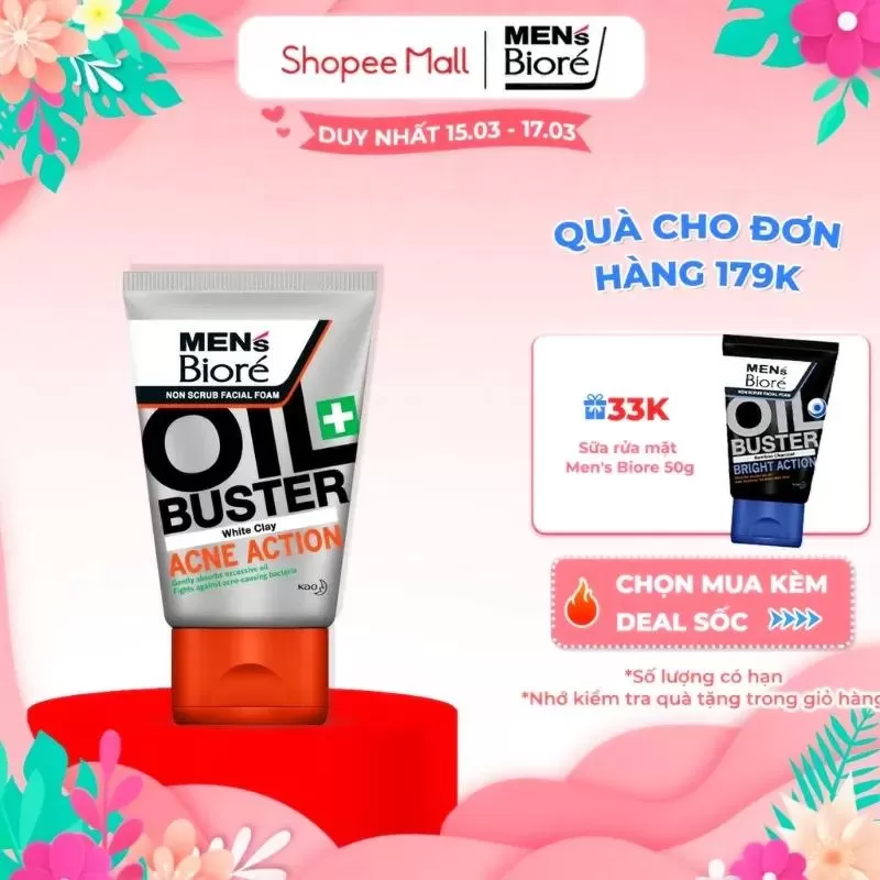 Sữa rửa mặt Men Biore Oil Buster sẽ khít lỗ chân lông cho nam