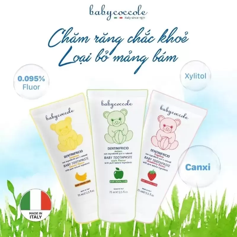 Kem đánh răng cho bé Babycoccole 3 vị Dâu - Táo - Chuối