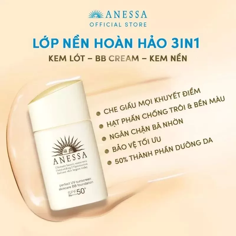 Kem nền chống nắng trang điểm dưỡng da Anessa BB SPF 50+ PA++++ 25ml