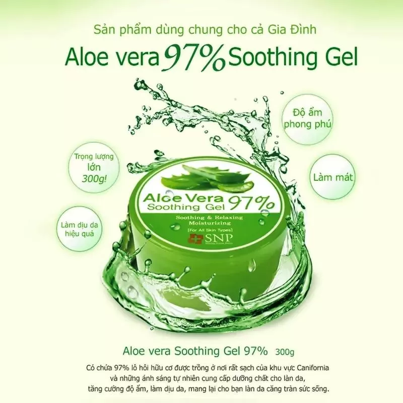 Gel làm mát da chiết xuất lô hội SNP Aloe Vera 97% Soothing Gel nha đam