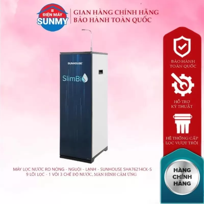 Máy lọc nước R.O nóng lạnh SUNHOUSE SLIMBIO SHA76214CK-S