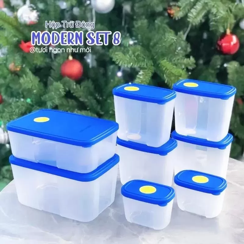 Bộ hộp trữ đông có nút đồng hồ Tupperware Freezermate Set 8