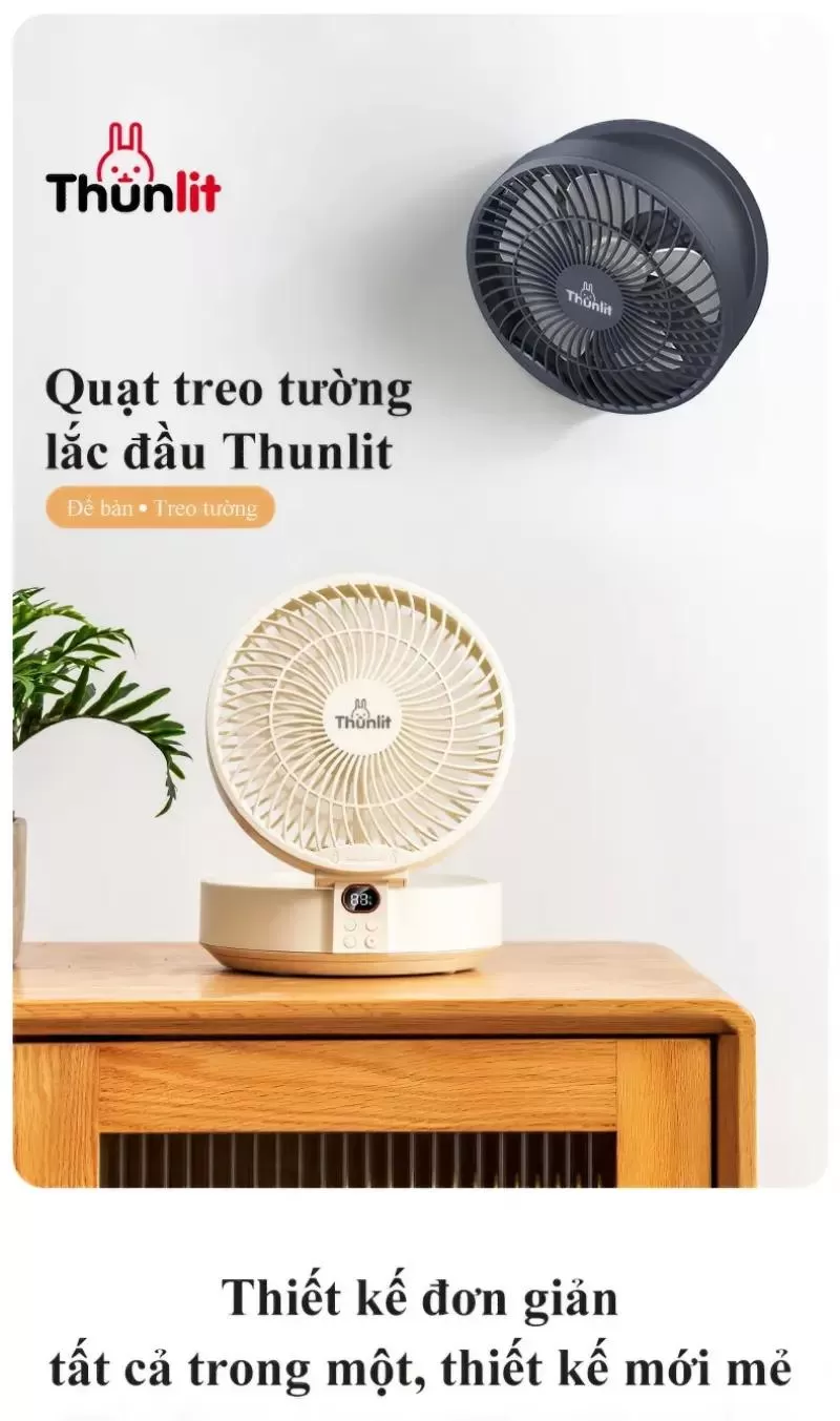 Quạt điện để bàn mini Thunlit xoay đầu tự động